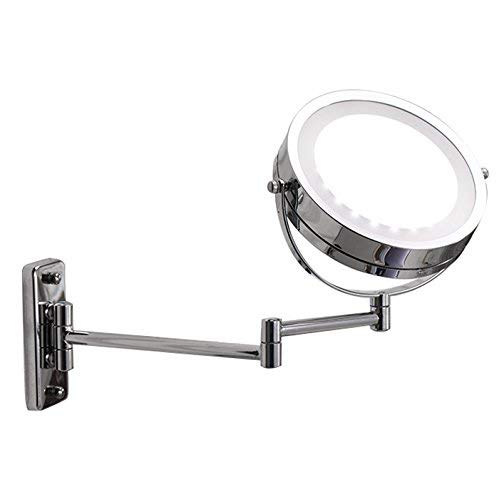 8 Inches LED Lighted Wall Mount Makeup Mirror With 1x/3x Magnification, Double Sided 360 Degree Swivel Polished Chrome