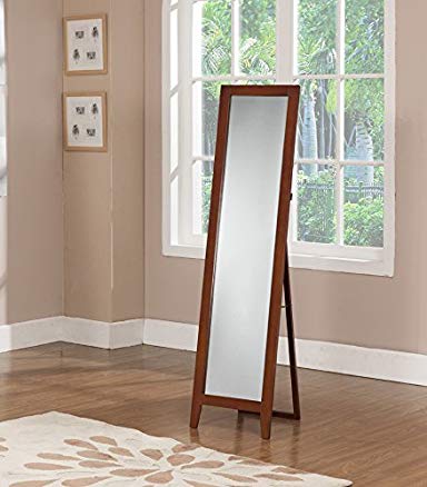 King's Brand Brown Finish Wood Frame Floor Standing Mirror