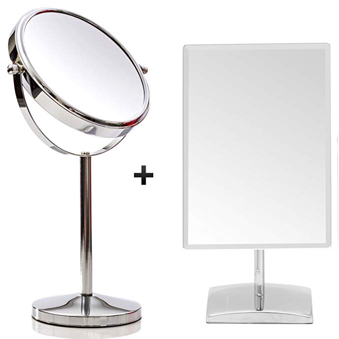 Mirrorvana 7 Inch Make Up Mirror Bundle with Bonus Mirrorvana Rectangular Bathroom Countertop Vanity Mirror