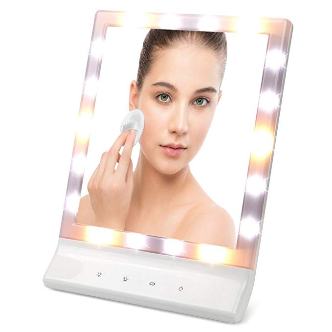 Free Stand and Wall Mount 18pcs LED Touch Screen Lighted Makeup Mirror LED Lighted Vanity Mirrors with 4pcs Batteries & USB Cable (3 Brightness Mode)