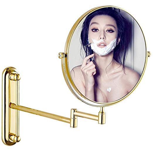 GURUN 7x Magnification Adjustable Round Wall Mount Mirror 8-inch Double Sided Makeup Mirrors,Gold Finish M1806J(8in,7x)