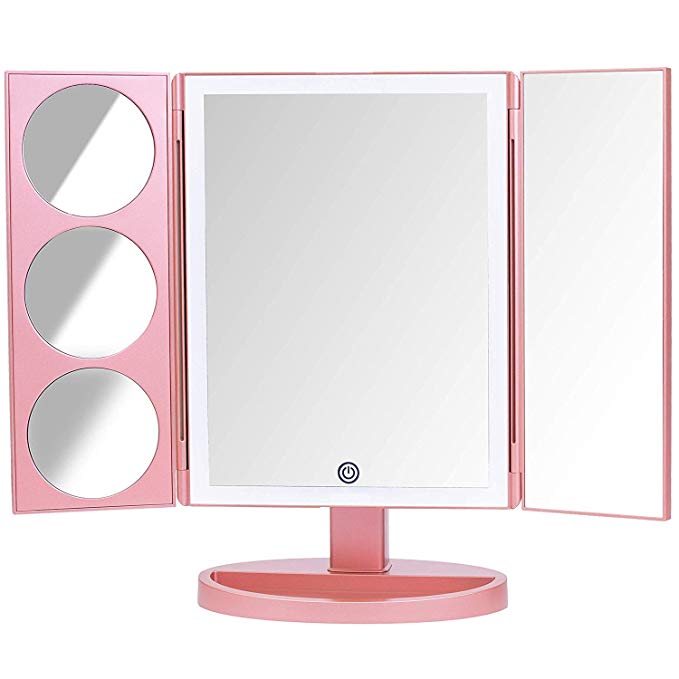 Mirrorvana XLarge Vanity Mirror with Lights | Extravagant Trifold LED Lighted Makeup Mirror with 3X, 5X, 10X Magnification & Bonus USB Cable (2018 XLarge Rose Gold Model)