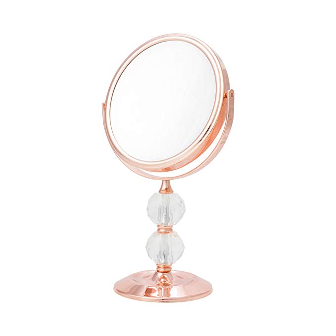 Danielle Creations Double-Sided Rose Gold Vanity Mirror with Crystal Stem, 10X Magnification
