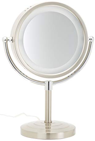 Jerdon HL745NC 8.5-Inch Halo Lighted Vanity Mirror with 5x Magnification, Nickel and Chrome Finish
