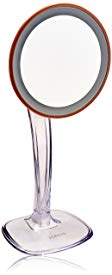 Jerdon JS725RL 7.25-Inch LED Lighted Single-Sided Vanity Mirror with 5x Magnification, Clear/Rose Gold