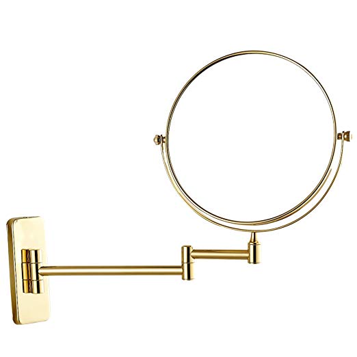 GURUN 8-Inch Double-Sided Wall Mounted Makeup Mirror with 10x Magnification,Gold Finish M1406J(8in,10x)
