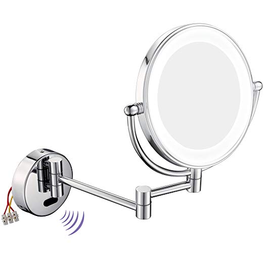 GURUN 8.5 Inch LED Lighted Wall Mount Makeup Mirror with 7x Magnification,hard wire,Chrome Finish (1803D,Sensor-Activated)