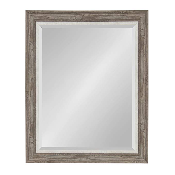 Kate and Laurel Woodway Large Framed Wall Mirror, 27.5 x 33.5 Inches, Rustic Gray