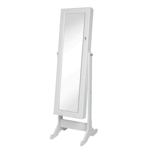 Mirrored Jewelry Cabinet Armoire Stand (WHITE)