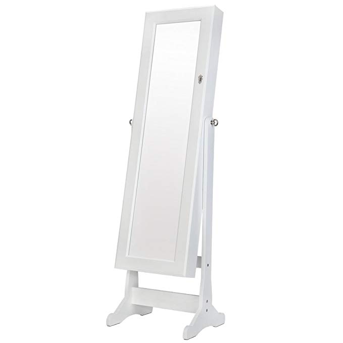Homegear Modern Mirrored Jewelry Cabinet With Stand Armoire Organizer Storage White