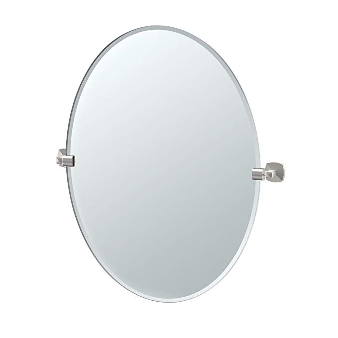 Gatco 4159LG Jewel Frameless Oval Mirror, Satin Nickel, 32