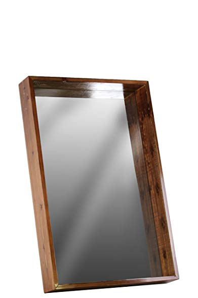 Urban Trends Wood Rectangular Wall Mirror with Protruding Frame MD Varnished Wood Finish Brown, Medium