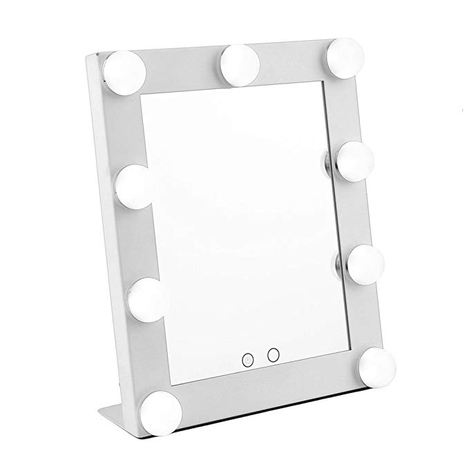 Geek-House Portable Lighted Vanity Makeup Mirror, Hollywood Style Cosmetic Tabletops with 9 x 3W Super Bright Dimmable Touch Control LED Bulbs, White
