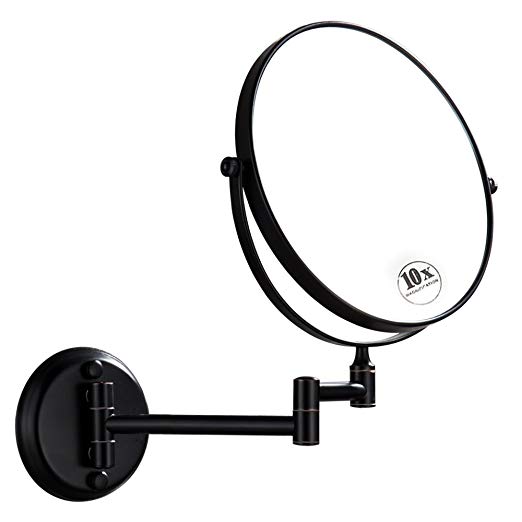 DOWRY Oil Rubbed Bronze Wall Mount Magnifying Mirror with 10x Magnification, 8 Inch Double-Sided Swivel, 12 Inch Extension, D1306ORB-10