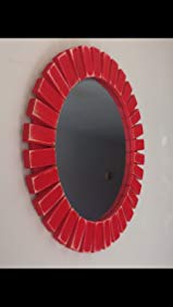 Sunburst Wall Mirror Round Wood Frame Red 22''