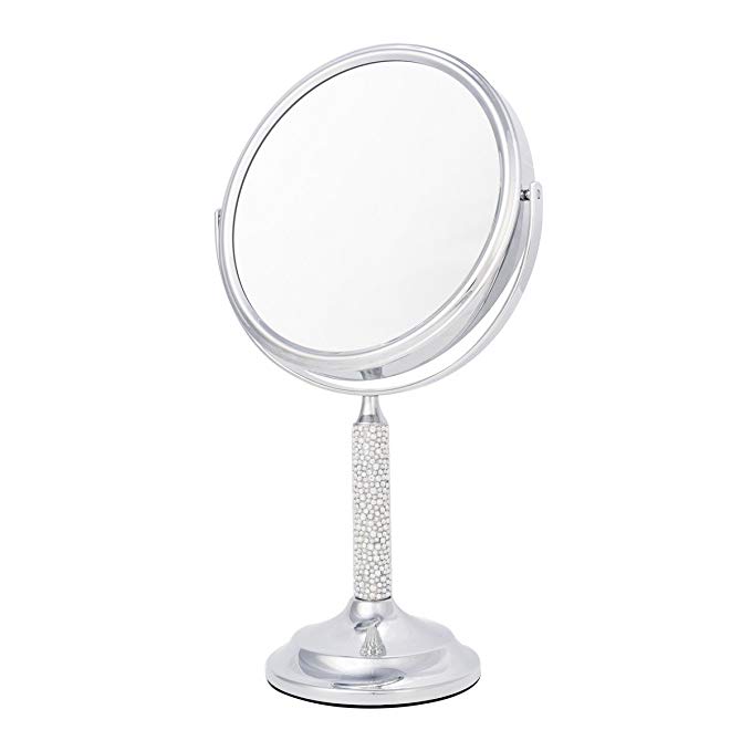Danielle Two-Sided 5X Magnification Vanity Mirror with Crystal and Pearl Stem, Chrome