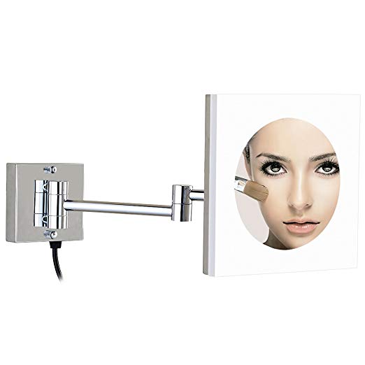 GURUN 8-Inch Adjustable LED Lighted Wall Mount Makeup Mirror Acrylic with 10x Magnification,Chrome Finish M1804D(8in,10X)