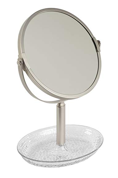 InterDesign Rain Free Standing Vanity Makeup Mirror for Bathroom Countertops - Clear/Pearl Satin