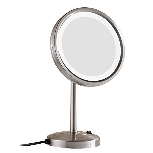 GURUN 8-Inch Tabletop Swivel Vanity Mirror with LED Light 10x Magnification, Brushed Nickel Finish M2209DN(8in,10x)