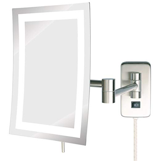 Jerdon JRT710NL 6.5-Inch by 9-Inch LED Lighted Wall Mount Rectangular Makeup Mirror, Nickel Finish
