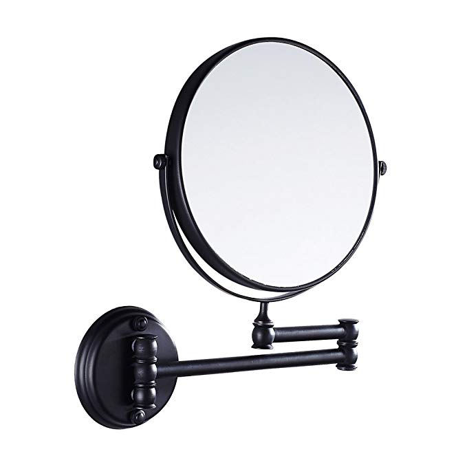 Jili Online Bathroom Wall Mounted Magnifying Dual Side Adjustable Makeup Mirror - Black, 20cm