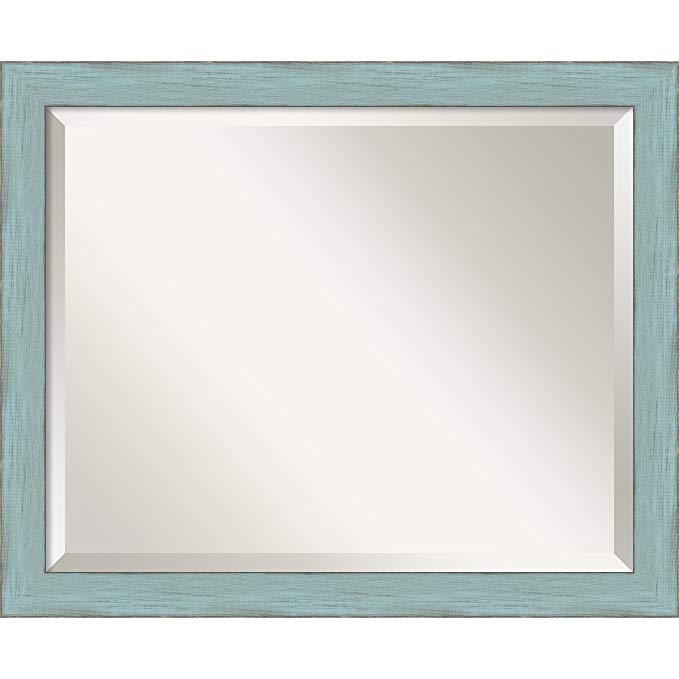 Amanti Art Wall Mirror Medium, Sky Blue Rustic Wood: Outer Size 22 x 18