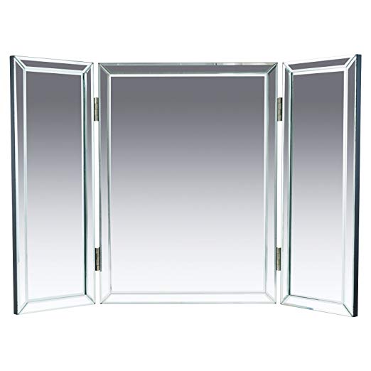 Houseables Trifold Vanity Mirror, 3 Way, 31” x 1” x 21”, Single, Tri Fold, Big Mirrors For Tables, Bedrooms, Bathroom, Makeup, Tabletop, Centerpiece, Three Part, With Beveled Edges