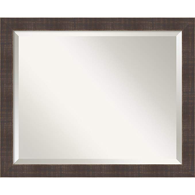 Amanti Art Wall Mirror Medium, Whiskey Brown Rustic Wood: Outer Size 22 x 18