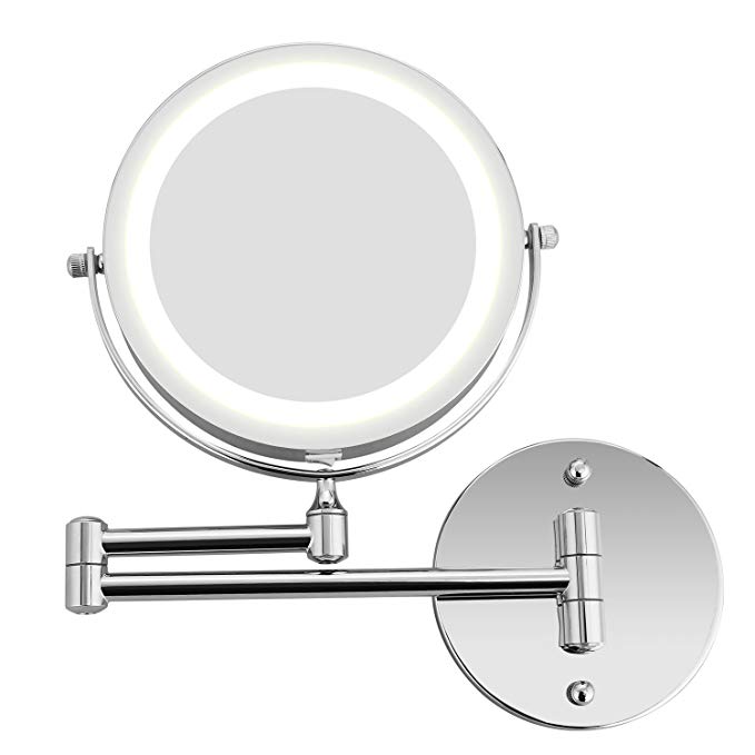 Bazal Makeup Mirror Wall Mount 5x Magnifying Mirror LED Lighted Cosmetic Vanity Mirror for Bathroom Two Sided Face Mirror, Powered by 4 x AAA Batteries (not included)