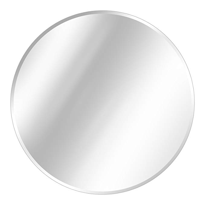 Round Beveled Polished Frameless Wall Mirror with Hooks, 30