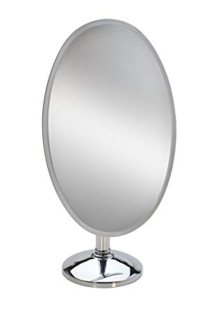 Large 18 Inch Oval Rimless Pedestal Mirror, Polished Chrome