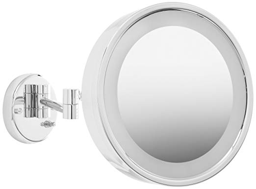 Jerdon HL7CF 9.75-Inch Lighted Wall Mount Makeup Mirror with 3x Magnification, Chrome Finish