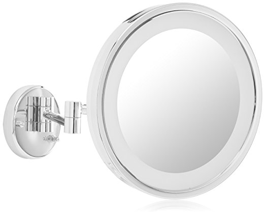 Jerdon HL1016CL 9.5-Inch LED Lighted Wall Mount Makeup Mirror with 5x Magnification, Chrome Finish