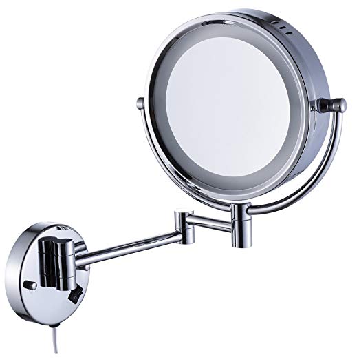 Cavoli Wall Mounted Makeup Mirror with LED Lighted 10x Magnification,8.5 Inches,Bathroom and Hotel, Chrome Finish,Made of Brass