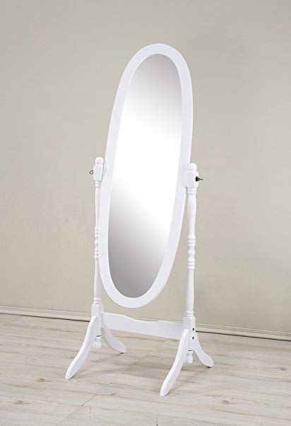 Roundhill Furniture Traditional Style Wood Cheval Floor Mirror, White