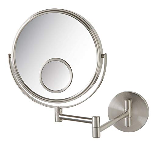 Jerdon JP7510N 8-Inch Wall Mount Makeup Mirror with 10x and 15x Magnification, Nickel Finish