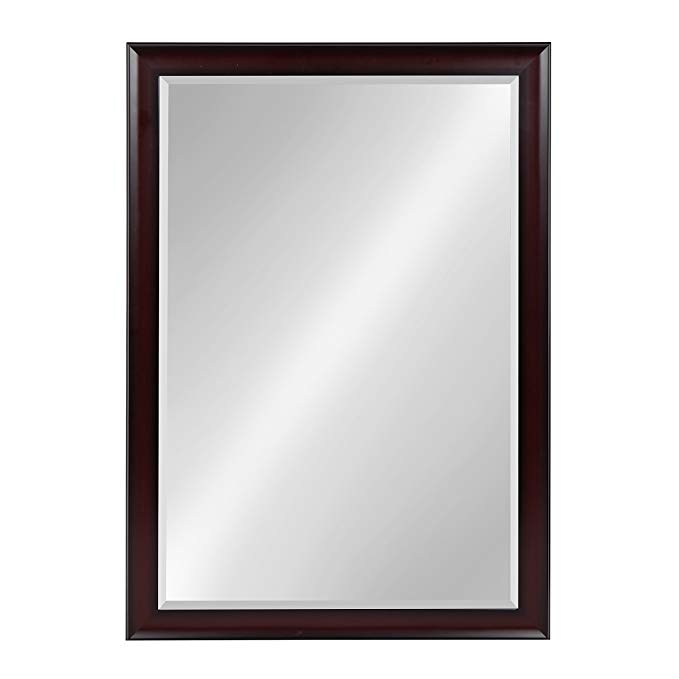 Kate and Laurel - Scoop Framed Beveled Wall Mirror, 28x40, Cherry
