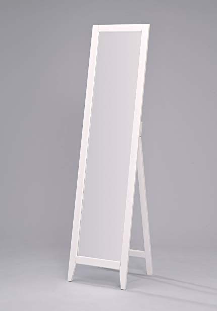 King's Brand Furniture - White Finish Solid Wood Frame Free Standing Floor Mirror