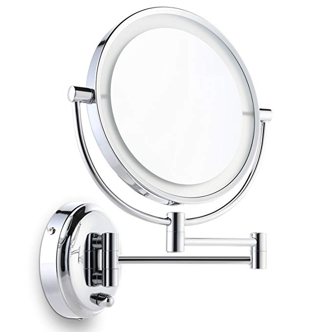 Miusco Lighted Magnifying Double Side Adjustable Makeup Mirror, Wall-Mounted, 8 inch, Chrome