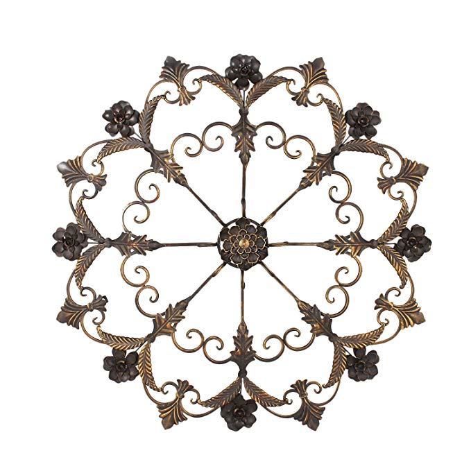 Home'Art Decorative Bronze-Color Romantic Iron Wall Hanging Decor, Round Flower Starburst Design
