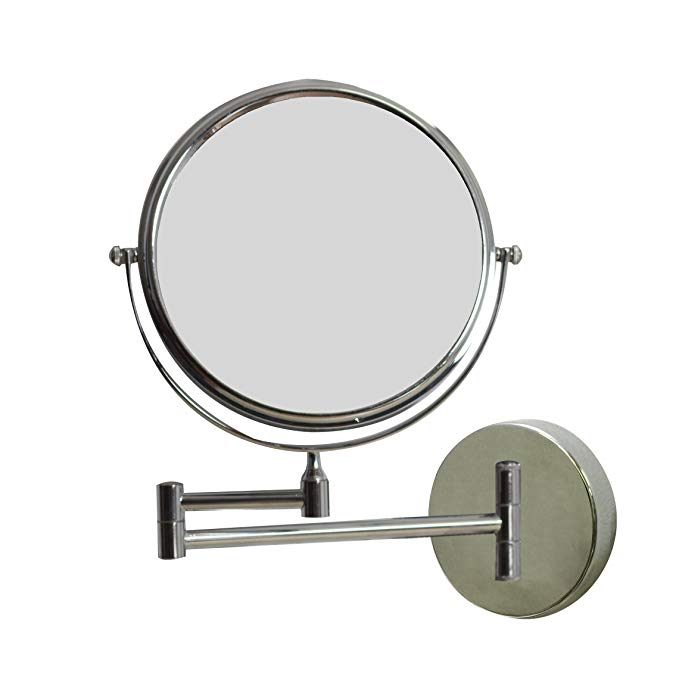 American Imaginations AI-645 8-in. W Round Chrome Wall Mount Magnifying Makeup Mirror With Dual 1x/5x Zoom
