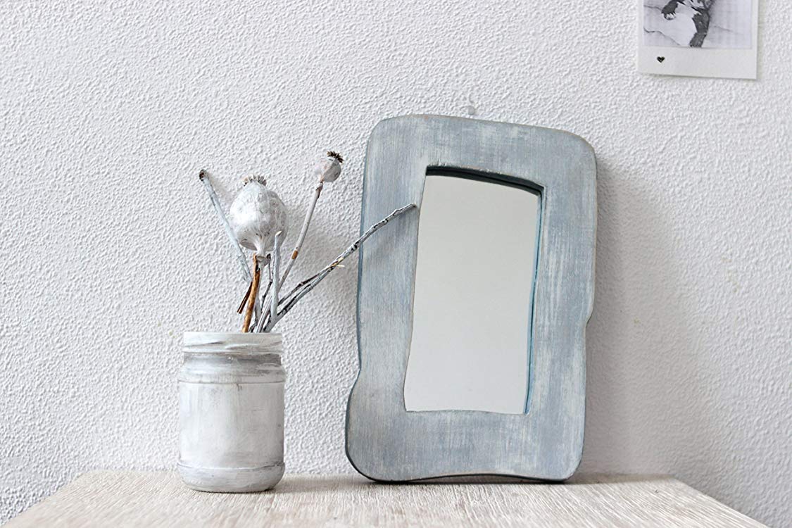 Small Rustic Mirror 9x6 Inch Wood Framed Mirrors Decorative Reclaimed Woodwork For Your Home Decor Living Room Wooden Border in Distressed Gray White Finish Housewarming Grandma Mothers Day Gift