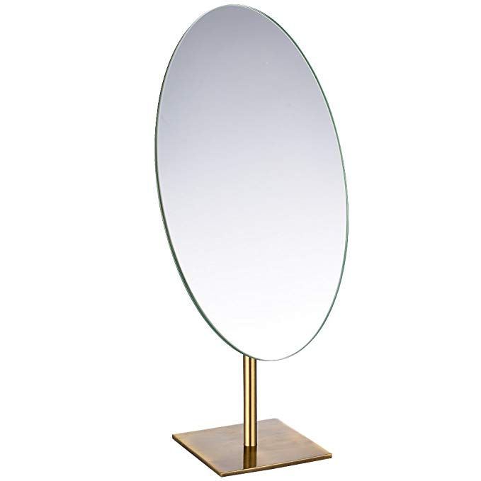 GURUN Tabletop Oval Vanity Makeup Mirror, 7x12 Antique Brass, Luxuries Mirror for Jeweller's