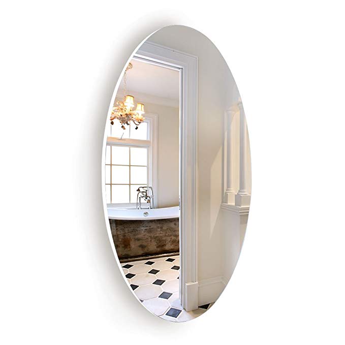 Facilehome Oval Wall Mounted Mirror Dressing Mirror Frameless,Bedroom or Bathroom Mirror,Horizontal or Vertical(25.1