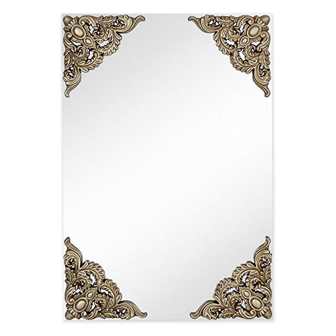 Majestic Mirror Silver Leaf Decorated Corners Accent Wall Mirror - 26W x 38H in.