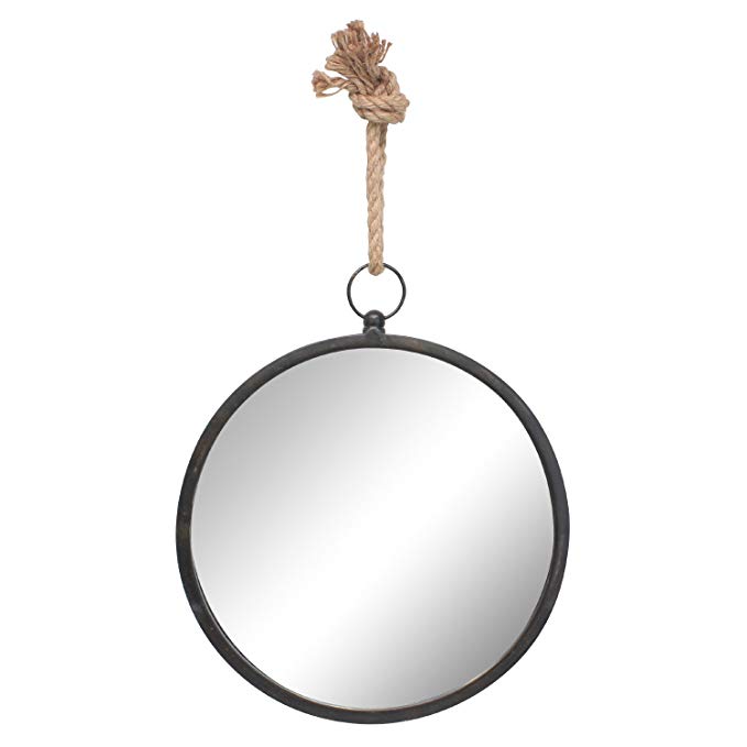 Stonebriar Round Decorative Mirror with Metal Frame & Rope Hanging Loop for Wall, Nautical Home Décor, Medium