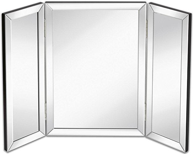 Hamilton Hills Trifold Vanity Mirror | Solid Hinged Sided Tri-fold Beveled Mirrored Edges | 3 Way Hangable on Wall or Tabletop Cosmetic & Makeup Mirror 21