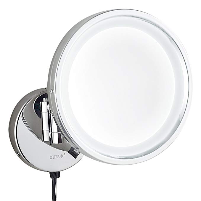 GuRun 10-Inch Adjustable LED Lighted Wall Mount Makeup Mirror with 7x Magnification,Chrome Finish,Plug M1807D(10in,7x)