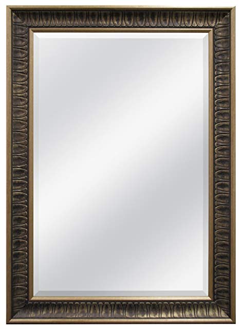 MCS 24x36 Inch Ornate Embossed Wall Mirror, 32x44 Inch Overall Size, Two-tone Bronze (47698)