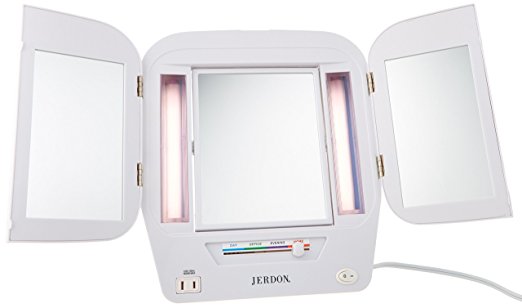 Jerdon Lighted Makeup Mirror with 5x Magnification, White Finish